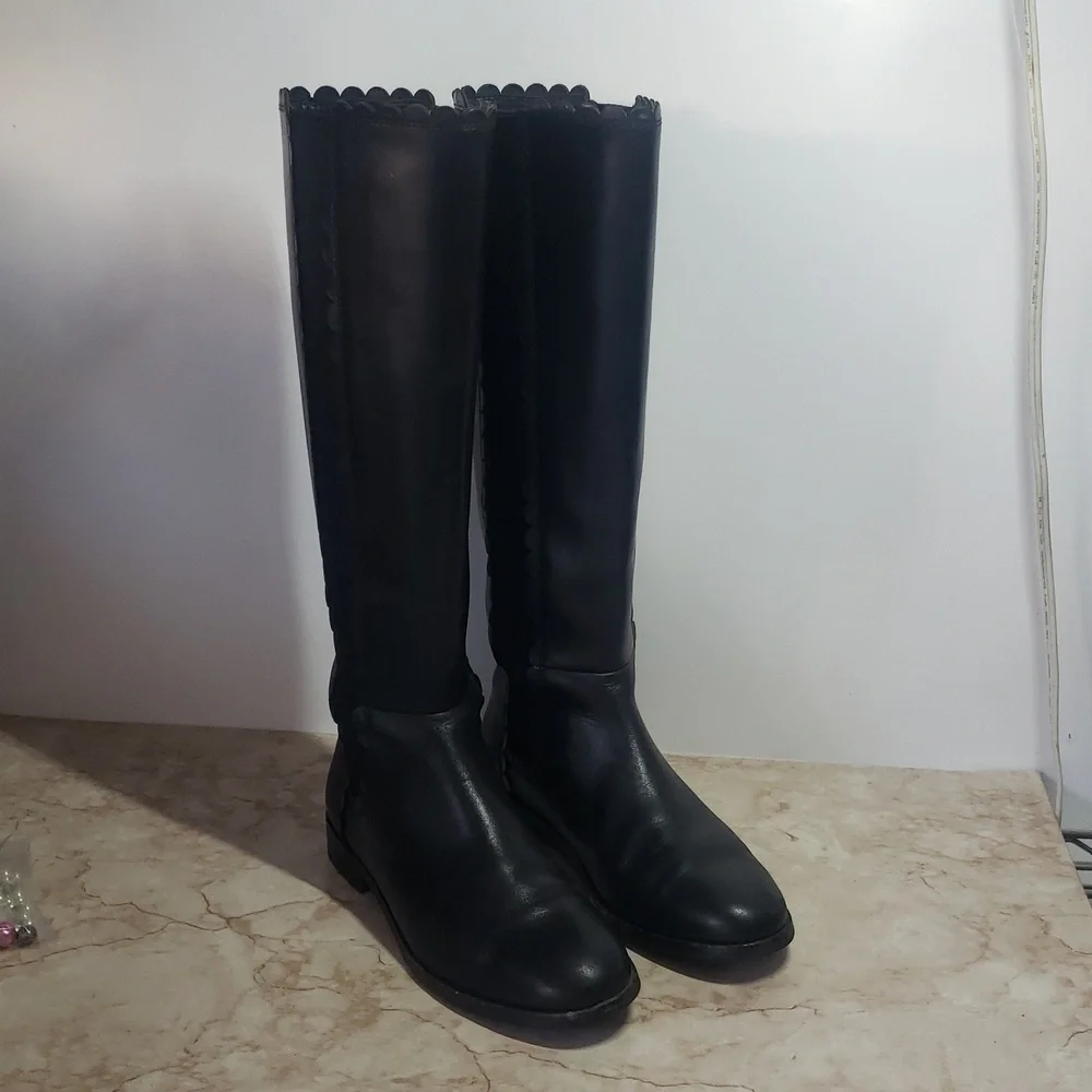 Kate Spade Elegant Black Knee-High Pull On Boots Size 7